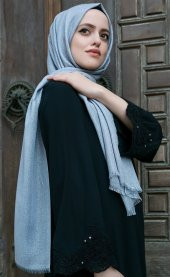 Hediyelik Şal, İnci Tesbih, Silindir Kutulu (18x10) Mavi Set - 4