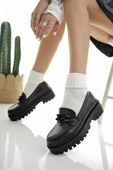 Muggo SAMANTHA Garantili Kadın Loafer Kalın Taban Tokalı Günlük Casual Makosen Ayakkabı - 5
