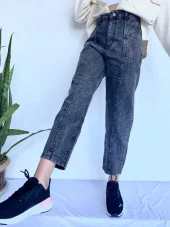 Kadın Gri Önü Nervürlü Tasarım Kot Pantolon thumbnail 1