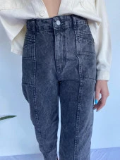 Kadın Gri Önü Nervürlü Tasarım Kot Pantolon thumbnail 6