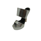 Platformlu bilekten kalın bandlı ön arka açıık yılan desenli  Deri-parlak Bayan ayakkabı - 1