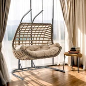 Capri Swing Cunda Çiftli Rattan Bahçe Salıncağı | Balkon Salıncağı - 6