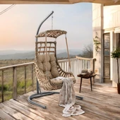 Capri Swing Alaçatı Tekli Rattan Bahçe Salıncağı | Balkon Salıncağı - 7