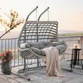 Capri Swing Cunda Çiftli Rattan Bahçe Salıncağı | Balkon Salıncağı - 4