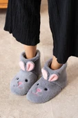 Albishoes Kadın Tavşan Figürlü Ev Botu Panduf Anne Çocuk Yumuşak Rahat Sessiz Taban Ev Ayakkabısı - 1