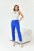 FTZ Women Kadın Dar Paça Düğmeli Pantolon  Saks Mavi 30779 thumbnail 6