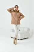 FTZ Women Kadın Kürk Detaylı Hırka  Bisküvi 20733 - 4