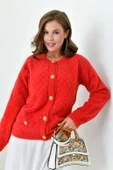 FTZ Women Kadın Gold Düğme Detalı Hırka  Kırmızı 20700 thumbnail 3