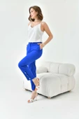 FTZ Women Kadın Dar Paça Düğmeli Pantolon  Saks Mavi 30779 thumbnail 3