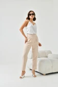 FTZ Women Kadın Lastikli Pleli Dar Paça Pantolon  Beige 30744 thumbnail 5