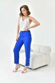 FTZ Women Kadın Dar Paça Düğmeli Pantolon  Saks Mavi 30779 thumbnail 2