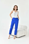 FTZ Women Kadın Dar Paça Düğmeli Pantolon  Saks Mavi 30779 thumbnail 5