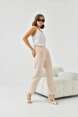 FTZ Women Kadın Lastikli Pleli Dar Paça Pantolon  Beige 30744 thumbnail 2