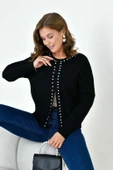 FTZ Women Kadın İnci Detaylı Hırka  Siyah 20808 thumbnail 3