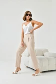 FTZ Women Kadın Lastikli Pleli Dar Paça Pantolon  Beige 30744 thumbnail 4