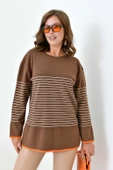 FTZ Women Kadın Çizgili Kazak  Kahve 20841 thumbnail 4