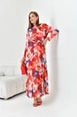 FTZ Women Kadın Desenli Elbise  Mercan 30842 - 2