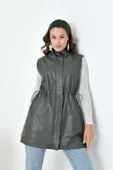 FTZ Women Kadın Deri Yelek  Haki 30927 thumbnail 3