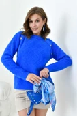 FTZ Women Kadın Gold Düğme Detaylı Bluz  Saks Mavi 20699 thumbnail 3
