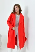 FTZ Women Kadın Geniş Yaka Kaban  Kırmızı 30627 thumbnail 2