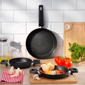 Schafer Black Stone 3 lü Tava + Sahan Seti-Siyah - 1