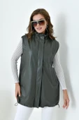 FTZ Women Kadın Deri Yelek  Haki 30926 - 6
