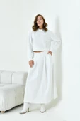 FTZ Women Kadın Bebe Yaka Etekli İki İp Takım  Ekru 30967 thumbnail 3