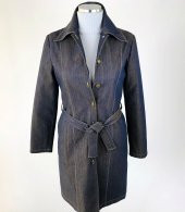 SNY Yuvarlak Yaka Kot Desenli Pamuklu Kapitone Kaplama Metal Düğmeli Uzun Kadın Palto - 4