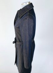 SNY Yuvarlak Yaka Kot Desenli Pamuklu Kapitone Kaplama Metal Düğmeli Uzun Kadın Palto - 7