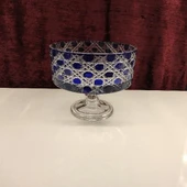 Kase Ayaklı Kase Cam Kase Sunumluk Hasır Desen Sandra 19 cm Mavi - 1