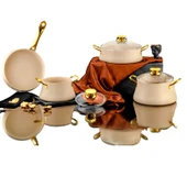 Özlife Özlife Lotus 7 Parça Krem Granit Tencere Seti - 1