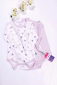 3-12 Ay Kalp Uzun Kol 2'li Kız Bebek Body Seti Lila - 3