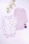 3-12 Ay Kalp Uzun Kol 2'li Kız Bebek Body Seti Lila - 4