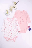 3-12 Ay Kalp Uzun Kol 2'li Kız Bebek Body Seti Somon - 1