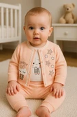 3-9 Ay Kız Bebek Takımı Lovely Yıldız 3'lü Hırkalı Somon thumbnail 1