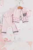 3-9 Ay Kız Bebek Takımı Kedi 3'lü Hırkalı Açık Pembe thumbnail 2