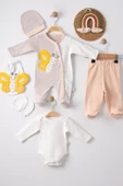 3 Ay Kelebek Nakışlı Tulum Erkek Bebek 5'li Set Kahverengi thumbnail 5