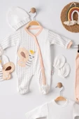 3 Ay Kelebek Nakış Tulumlu Erkek Bebek 5'li Set Kahverengi thumbnail 3