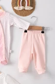 3 Ay Kelebek Nakışlı Puanlı Tulumlu Kız Bebek 5'li Set Pembe - 3