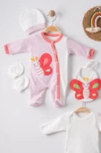 3 Ay Kelebek Puanlı Tulumlu Kız Bebek 5'li Set Nar Çiçeği thumbnail 1