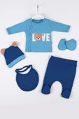 3 Ay Bebek Hastane Çıkışı Love Bear Nakışlı 5'li Erkek Mavi - 3