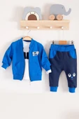 3-18 Ay Erkek Bebek Takımı New Fashıon Hırkalı 3'lü Mavi thumbnail 1