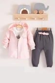 3-18 Ay Prences Kız Bebek Takımı Kapişonlu 3'lü Pembe - 1