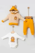 3-9 Ay Bear Çizgili Hırkalı 3'lü Bebek Alt&Üst Takımı Sarı thumbnail 1