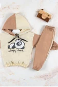 6-24 Ay Erkek Bebek Takımı Panda Kapişonlu Krem - 4