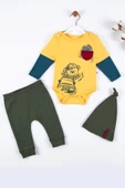 3-12 Ay Erkek Bebek Takımı Cep Nakışlı Bear 3'lü Sarı thumbnail 3