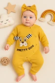 3-18 Ay Kız Bebek Tulumu Pretty Dog Nakış Bandanalı Sarı thumbnail 3