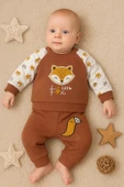 3-12 Ay Erkek Bebek Takımı Littie Fox Nakışlı 2'li Kahverengi - 1