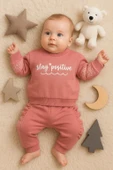 3-18 Ay Kız Bebek Takımı Stay Pozitive Dantelli 2'li Fuşya - 1