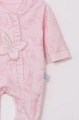 3-9 Ay Kız Bebek Tulumu Kelebek Nakışlı Ayaklı Pembe thumbnail 3